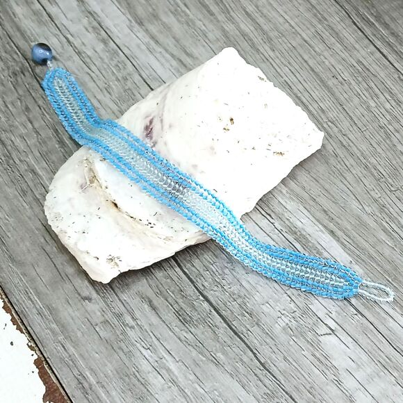 Boho Beaded Gemstone Bracelet, Blue Lace Agate Seed Bead Jewelry. 7" - Picture 7 of 11